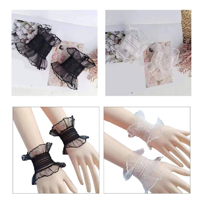 Q0KE Decorative Wrist Cuffs for Woman Elastic Cuffs Lace Decorate Shirt Sleeve Cuffs Summer Wrist Sunproof Accessories