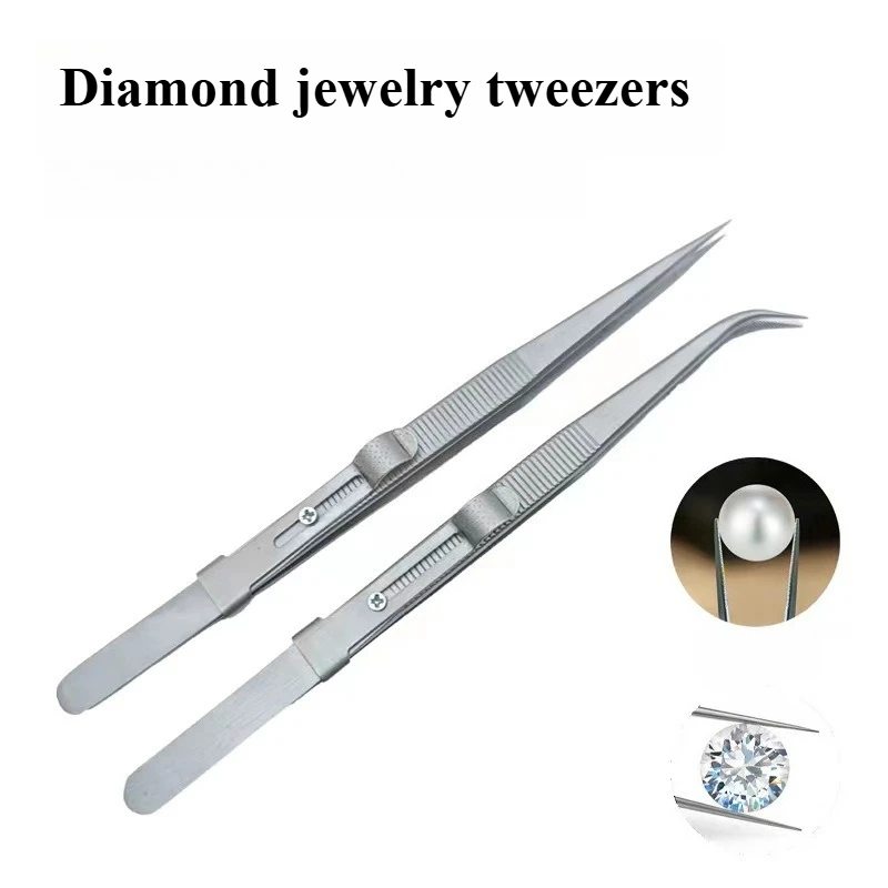 Diamond Jewelry Tweezers Slotless Stainless Steel Jewelry Picking Tool Gemstone Tweezer Multi-Purpose Tweezers