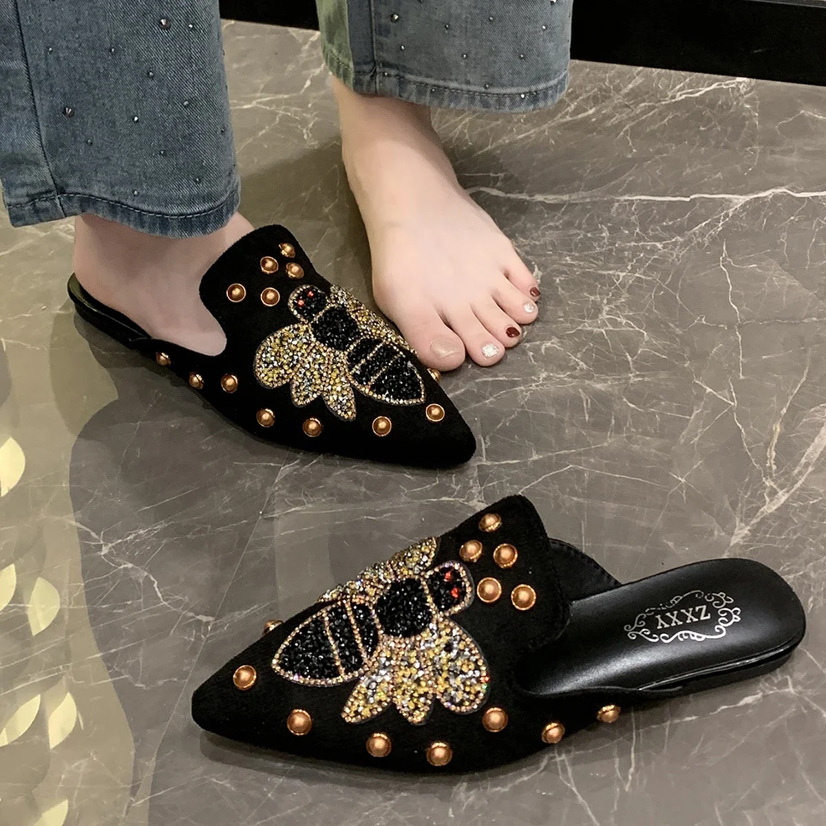 Summer Women Slippers Platform Rivets Punk Rock Leather Mules Creative Metal Fittings Casual Party Shoes Female Outdoor Slides