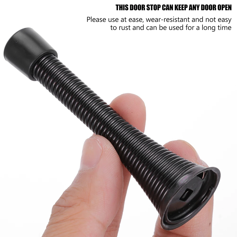 

Spring Door Stops Wall Mount Black Childproof Heavy Duty Steel Doorstop Plastic Buffer Anti Rust Long Time Use