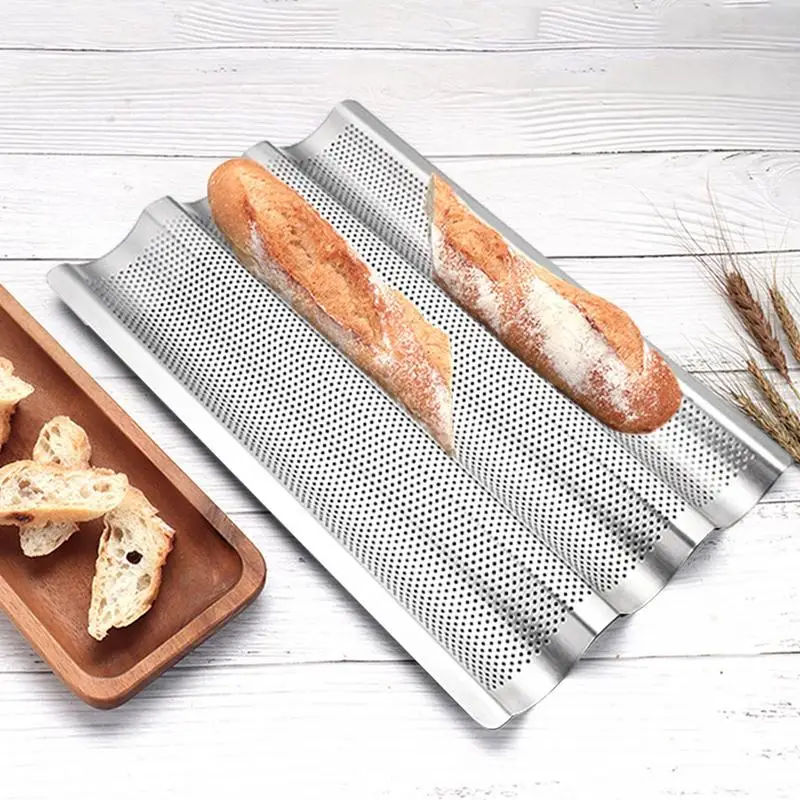 Long Bread Baking Tray 3 Waves Toaster Oven Baking Tray Stainless French Stick Pan Non-Stick Bread Tray For Kitchen Food Helper