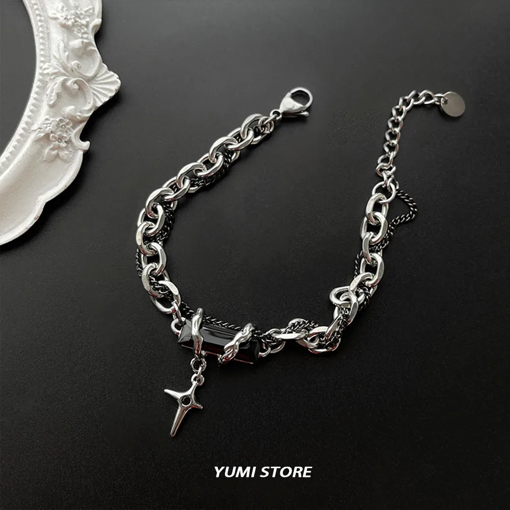 2024 Retro Black Zircon Star Bracelet For Women Men Trend Titanium Steel Punk Nk Chain Unisex Jewelry New Couple Accessories image 5
