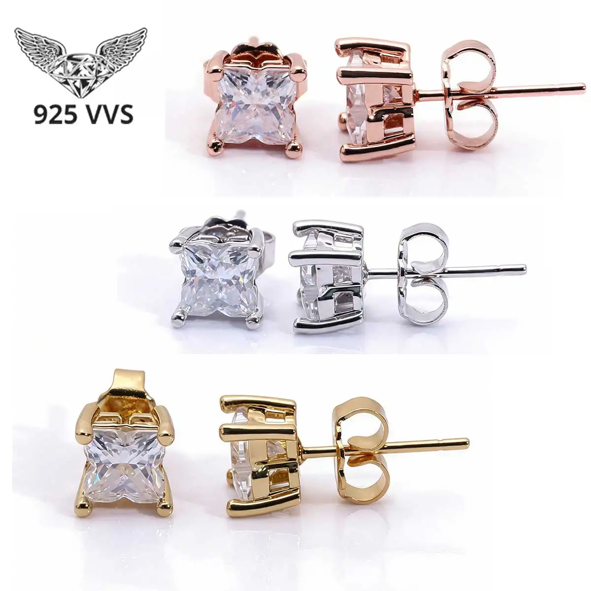 

Ladies S925 Silver ear Studs 5/6/7mm VVS Moissanite Men Luxurious Rose gold Earrings Holiday Hip hop Gift
