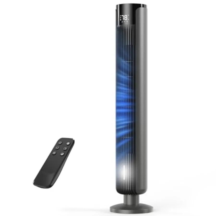 

Tower fan for home, bedroom, office indoor use; ABS plastic material; white color; silent 35dB operation with remote, touch con