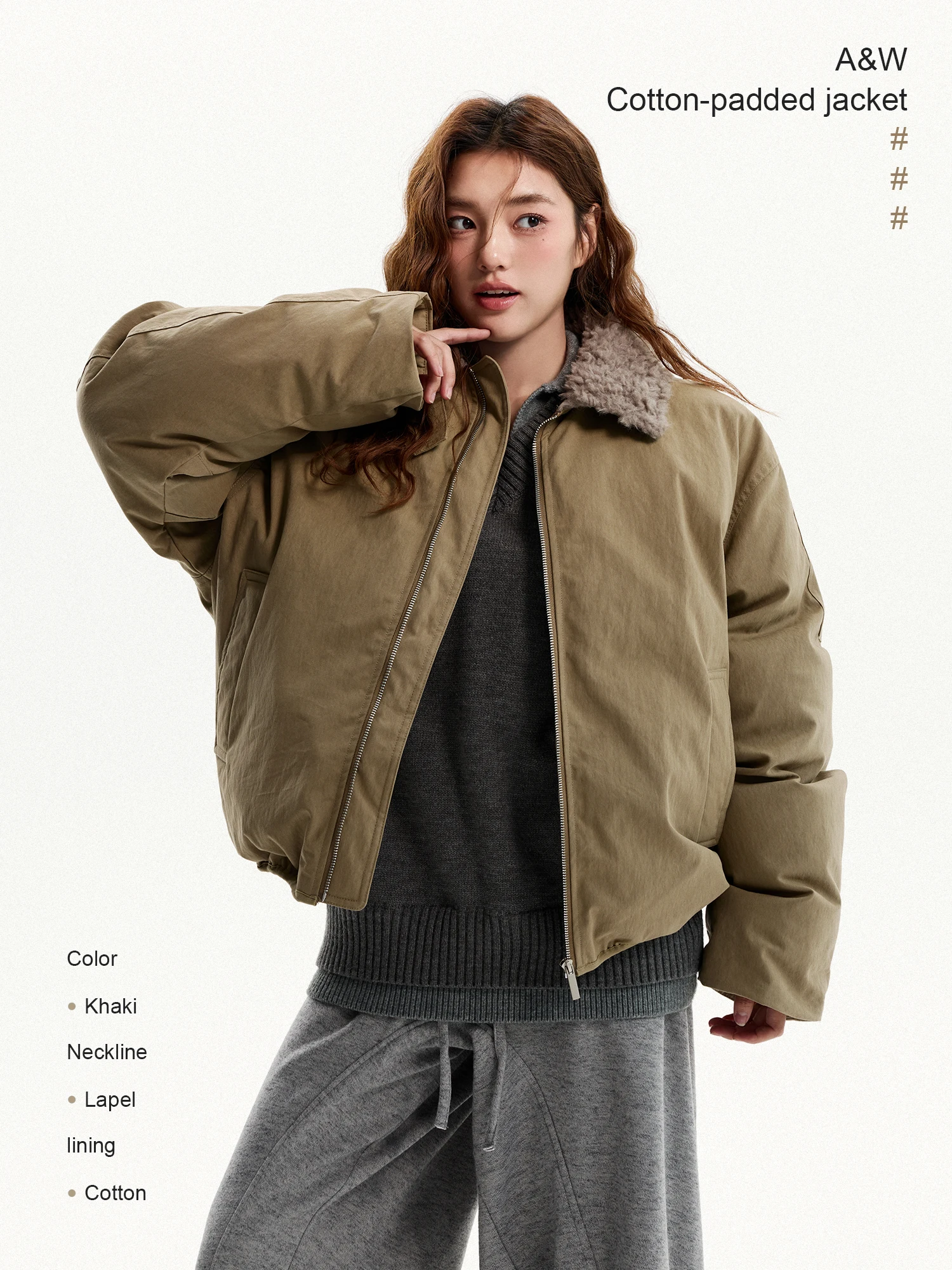 

Damon Island American Sle Thiened Zipper Collar Cardigan Cotton Jaet Retro Logging Cleanfit Trendy Women's Coat