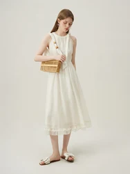 FSLE French Sleeveless Neck Hanging Dress For Women's Summer 2024 New Style Temperament Long White Dress 24FS12275