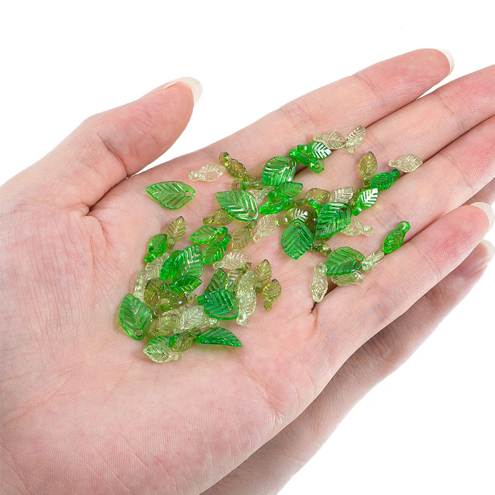 50pcs Acrylic Green Leave Pendants Plastic Leaf Loose Beads for Earrings Bracelet DIY Jewelry Making Supplies image 5