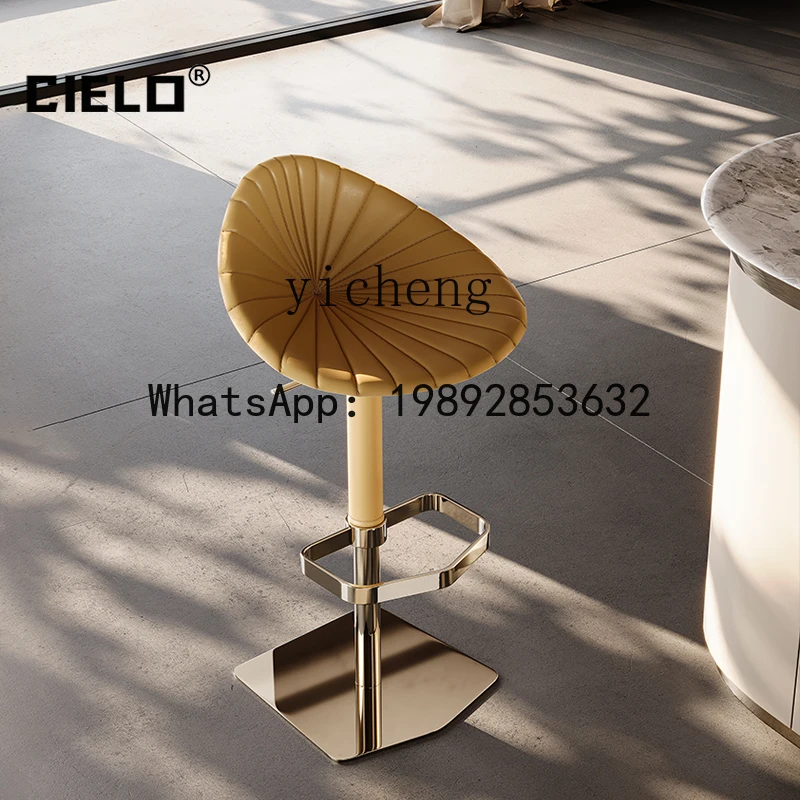 كرسي بار رفع LYY خفيف فاخر وبسيط من الجلد كرسي بار للاستقبال مقعد مرتفع #4