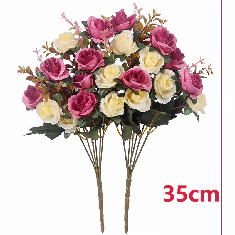 12head Rose Artificial Flowers Wedding Bride Bouquet Red Floral Peony Fake Flower Wedding Party Home Room Decoration Accessories