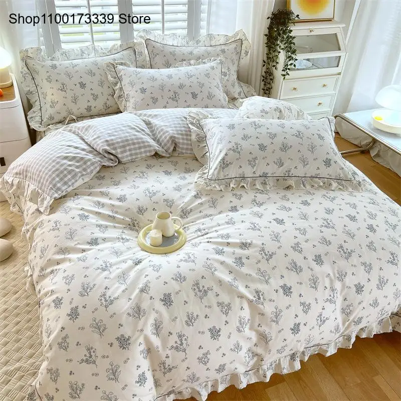 Multiple Sizes of High-Density Elegant Pure Color Lace Korean Princess Style Twill Soft Cotton Duvet Cover