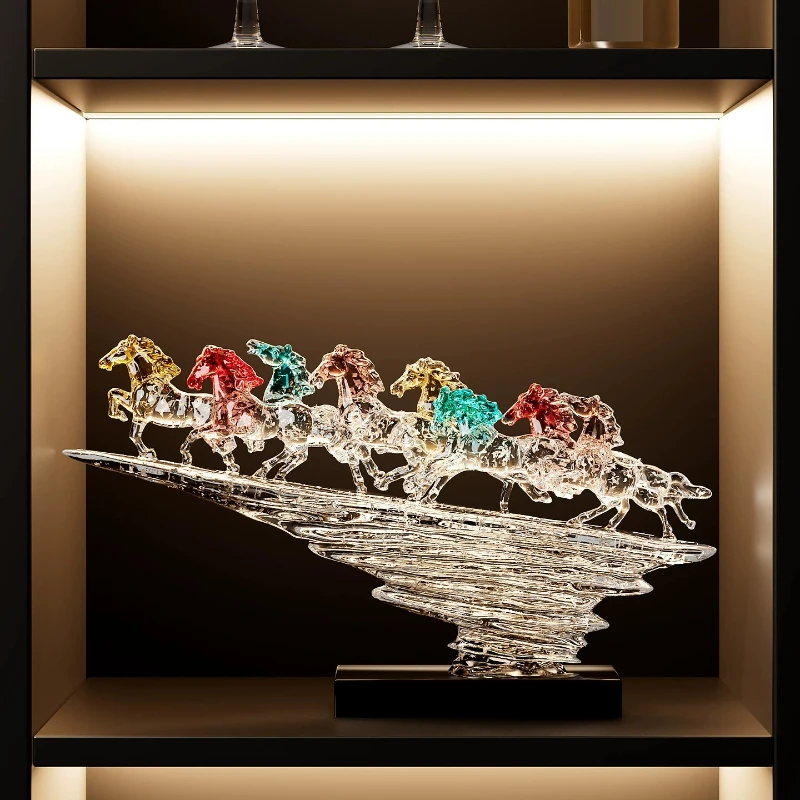 Home Decor Transparent Horse Figurine Light Luxury Modern Living Room Wine Cabinet Office Wealth Attraction Sculpture Ornaments