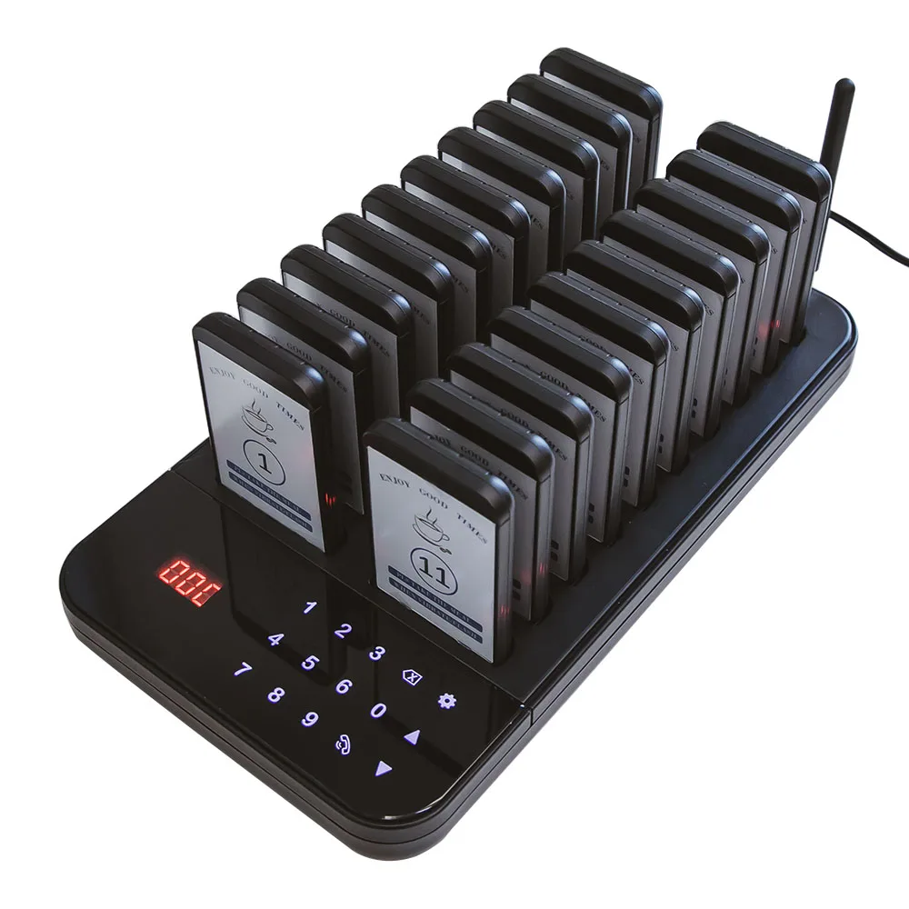 

LOGO Free Wireless 20-Coaster Pager System For Restaurants And Cafes Customer Queue Calling System For Dessert Shops