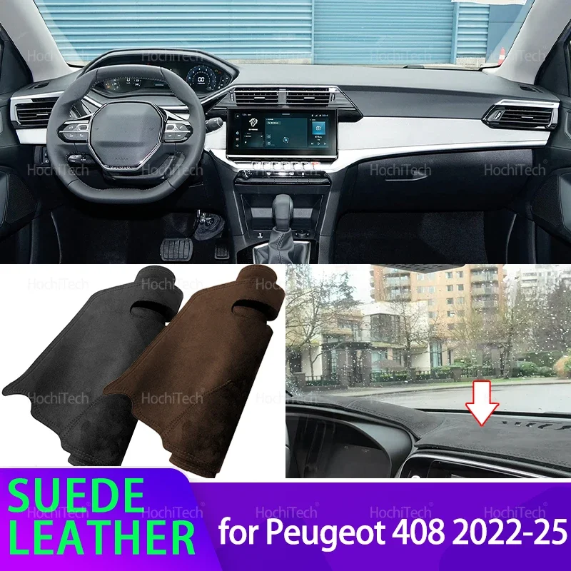 Auto-Innenraum-Armaturenbrettbezug aus schwarzem Wildleder, Armaturenbrett-Matte, Teppich, Umhang, Kissen, Armaturenbrett-Pad für Peugeot 408 2022 2023 2024 2025