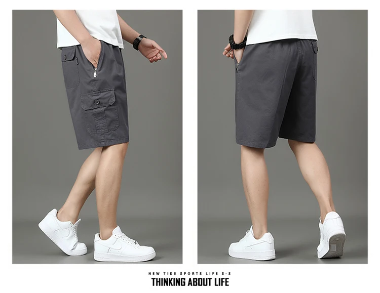 Summer new men's work shorts pocket zip trend versatile casual trousers five work trousers