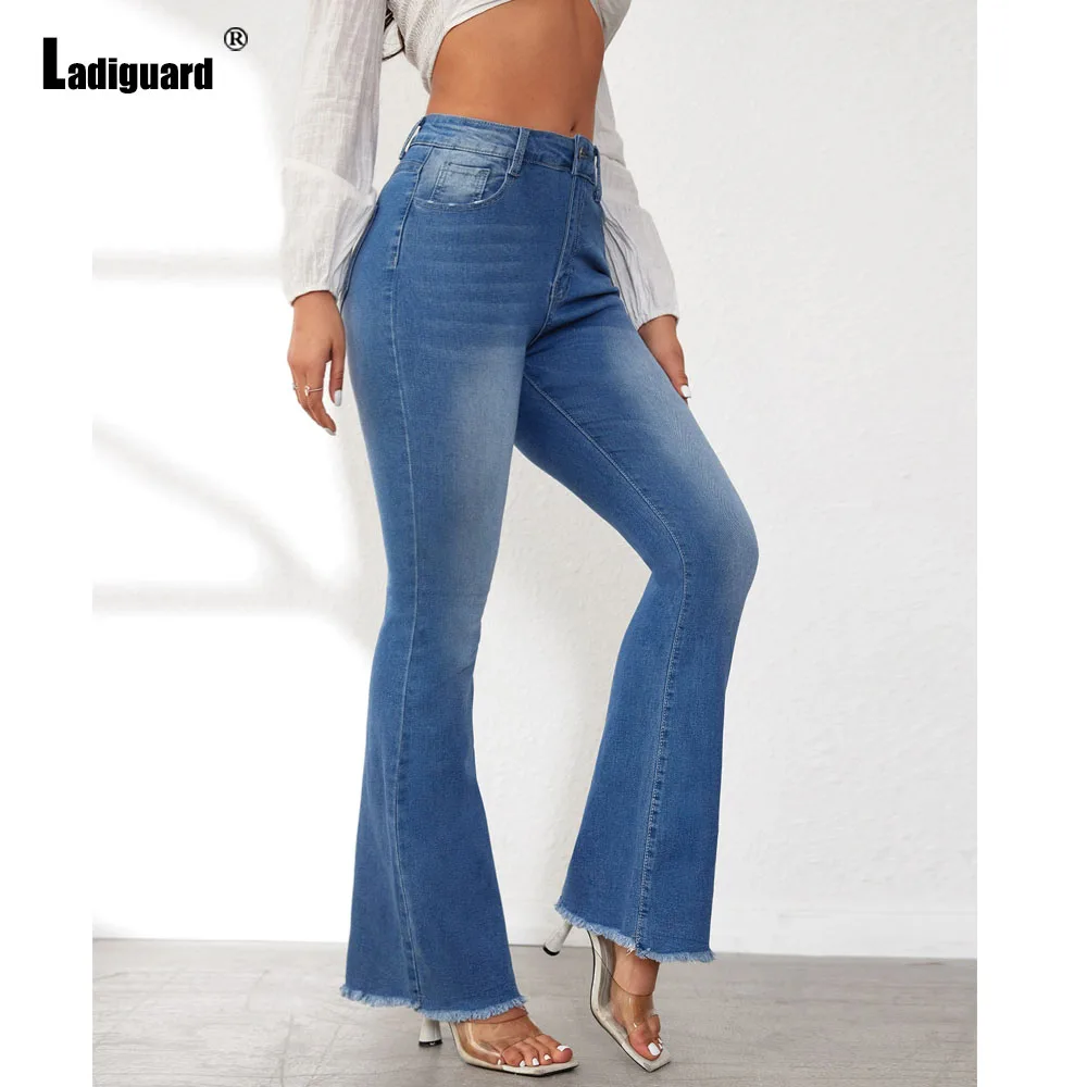 Women High Cut Ripped Demin Pants Slimming Flare Pants Girls Streetwear 2024 American And European Style Boot Cut Jeans Trouser