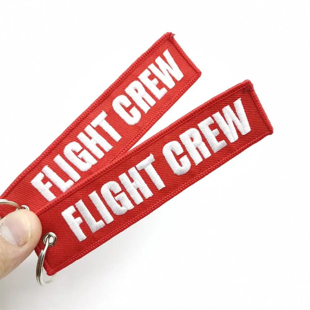 Hot Sale FLIGHT CREW Logo Keychain Embroidery Key Tags Red Keyring Creative Gifts For Man Auto Motorcycle Key Holder Accessories