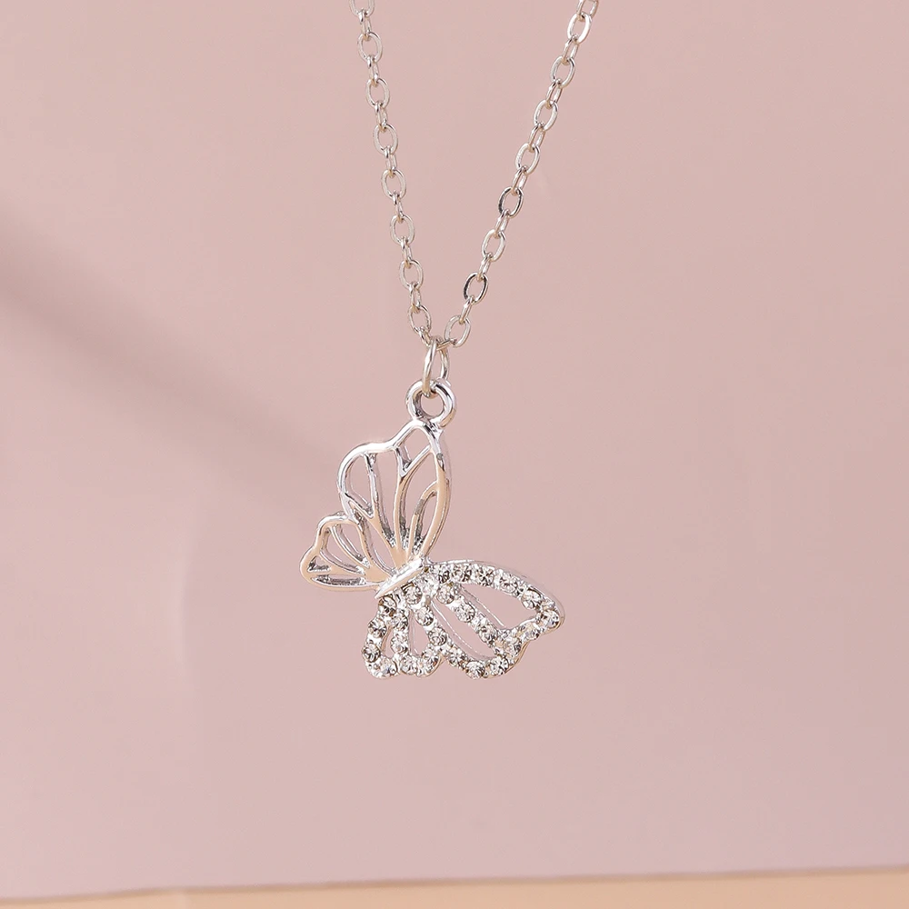 Aihua Y2K Silber Farbe Kristall Blume Katze Bär Schmetterling Bowknot Halskette für Frauen Mädchen Zarte Halskette Schmuck Geschenke – Detail 12