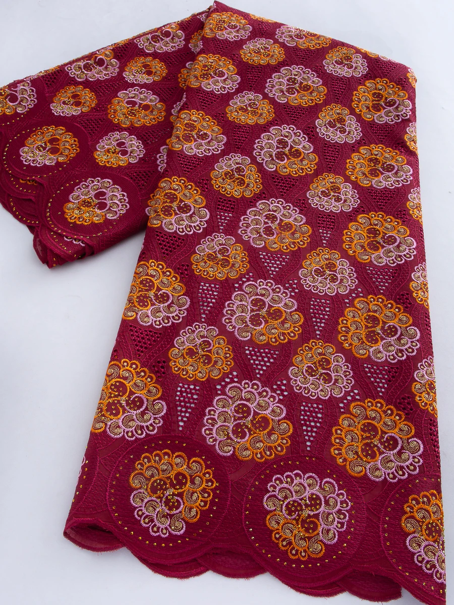 

Швейцарское хлопковое кружево Voile 2026: высококачественная вышитая африканская ткань (5 ярдов) для женских свадебных платьев TY4783