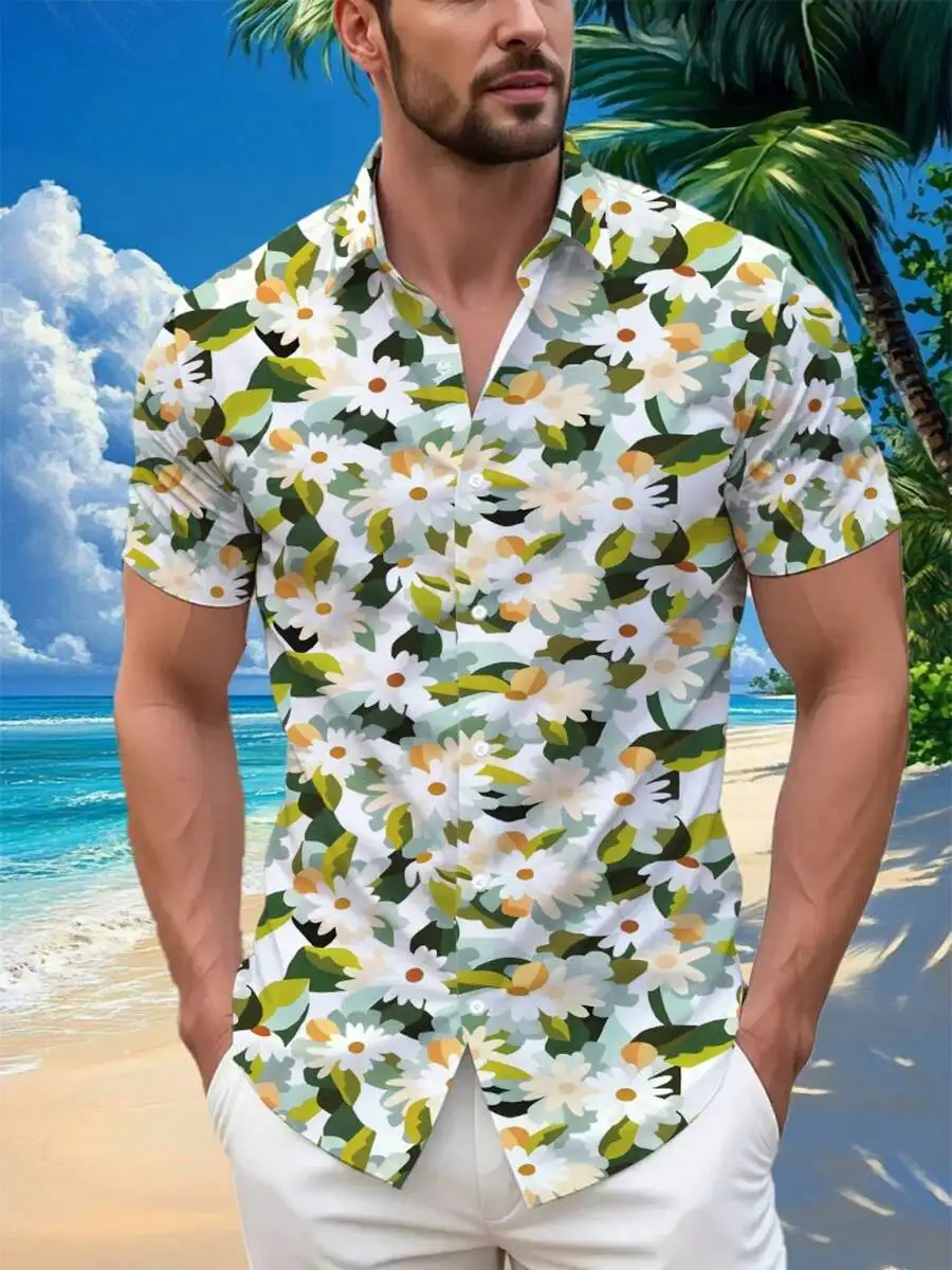 

Mens Floral Print Short Sleeve Casual Button Down Beach Shirt