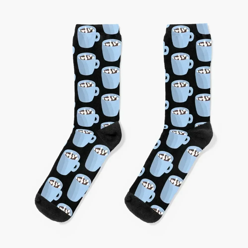 

Hot cocoa in blue mug- Socks sports and leisure Stockings man floral funny gift Man Socks Women's