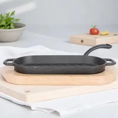 

1Set Cast Iron Steak Plate Non-Stick Grill Pan Heavy Duty Teppanyaki Plate for Steak Fish Fry Barbecue Grill Dish