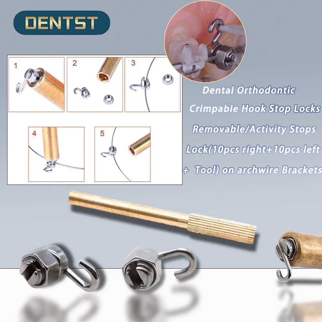 

Dentst Стоматологические ортодонтические обжимные стопорные замки Съемный стопорный замок (10 шт. правый + 10 шт. левый + инструмент) на дугах