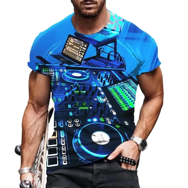 Fashionable New DJ T-shirt for Men  Printed Short Sleeve Nightclub Music Series Pattern Plus Size  Party Rock Round Neck Short S view 5