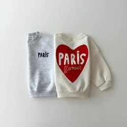 2024 Herfst Nieuwe Kinderen Hart Print Sweatshirt Katoenen Meisjes Lange Mouw Casual Pullover Baby Boy Losse Letter Tops Kinderen Kleding