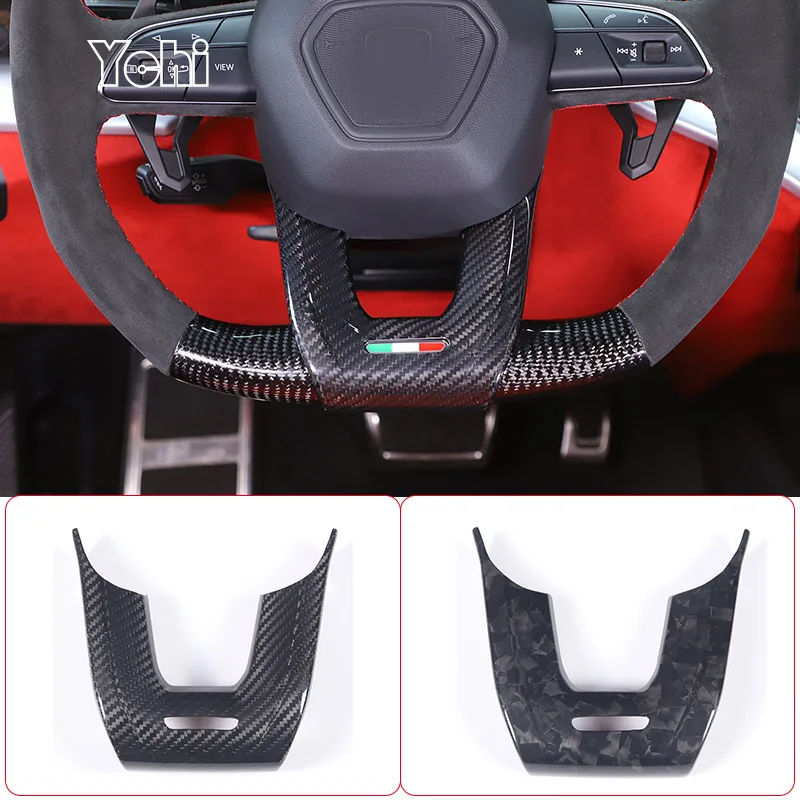 Real Carbon Fiber Car Styling Steering Wheel Decorative Frame Panel Cover Trim For Lamborghini URUS 2018-2021 Car Accessories