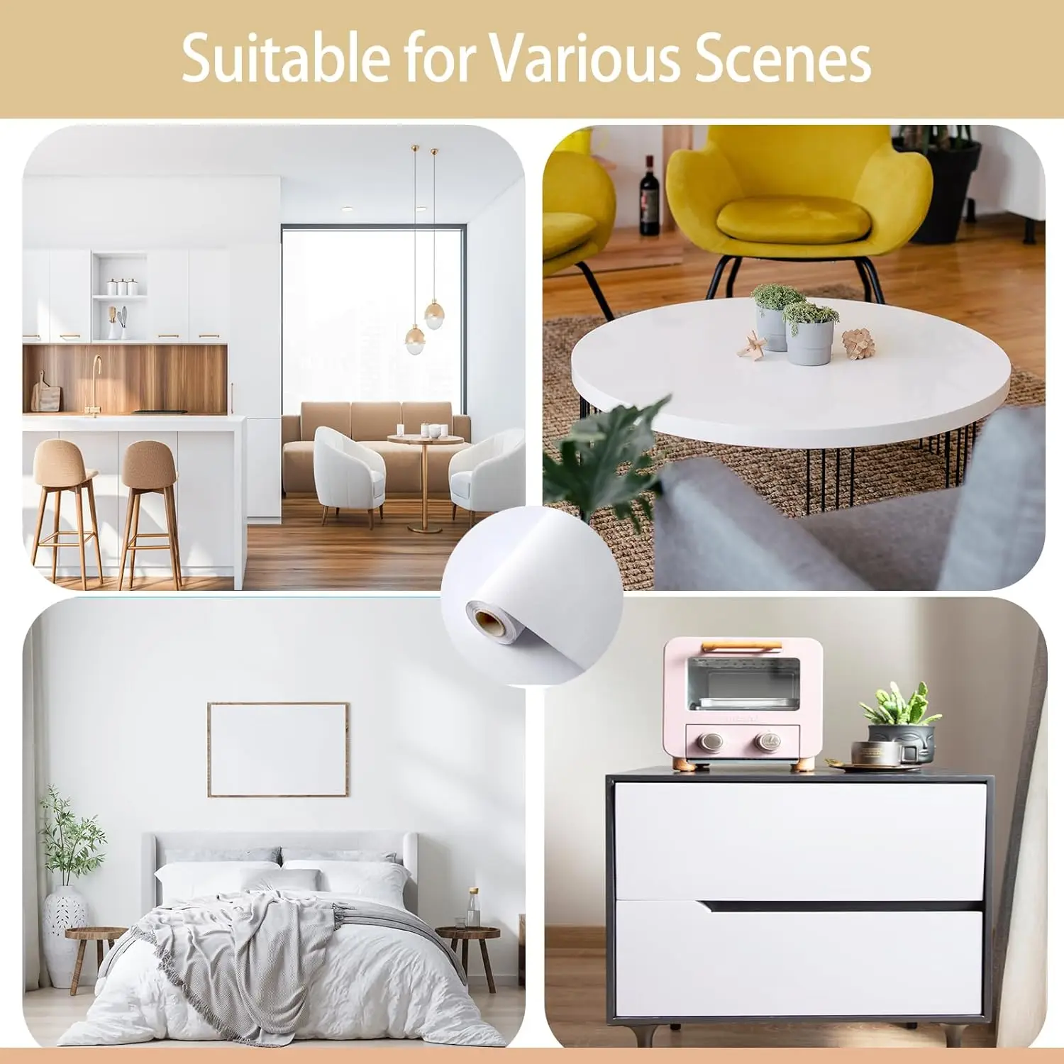 Vinyl Self-Adhesive Wallpaper,Colour Contact Paper Waterpoof Peel and Stick Wall Paper,Kitchen Countertop Cabinet Wall Sticker