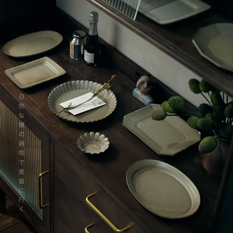 

Rustic Japanese Sle Cerc Plate Collection Vintage Restaurant Salad Plate Dim Sum Cake Plate Handmade Plain Color