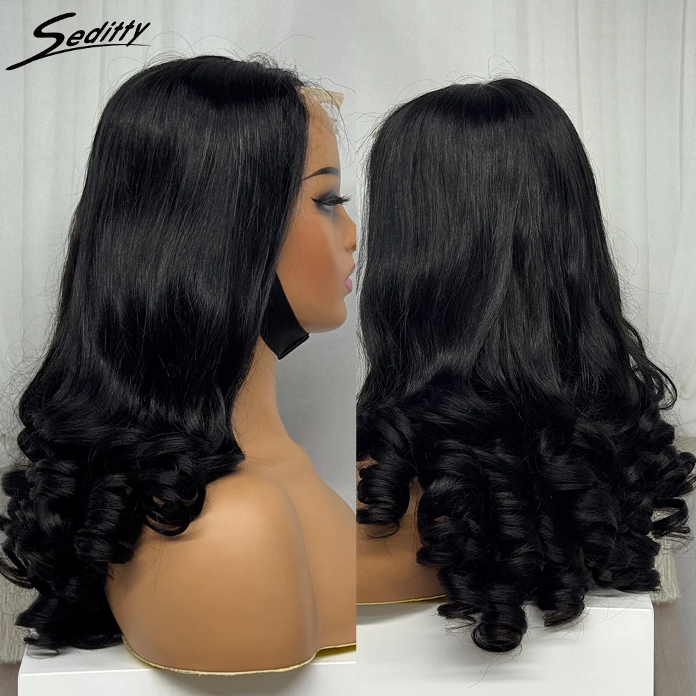 300 % Dichte, Blumen-Locken, lockere Wellen, Echthaar-Perücke, doppelt gezogene Echthaar-Perücke, 5 x 5 Spitze, transparente Spitze-Front-Perücke für Frauen