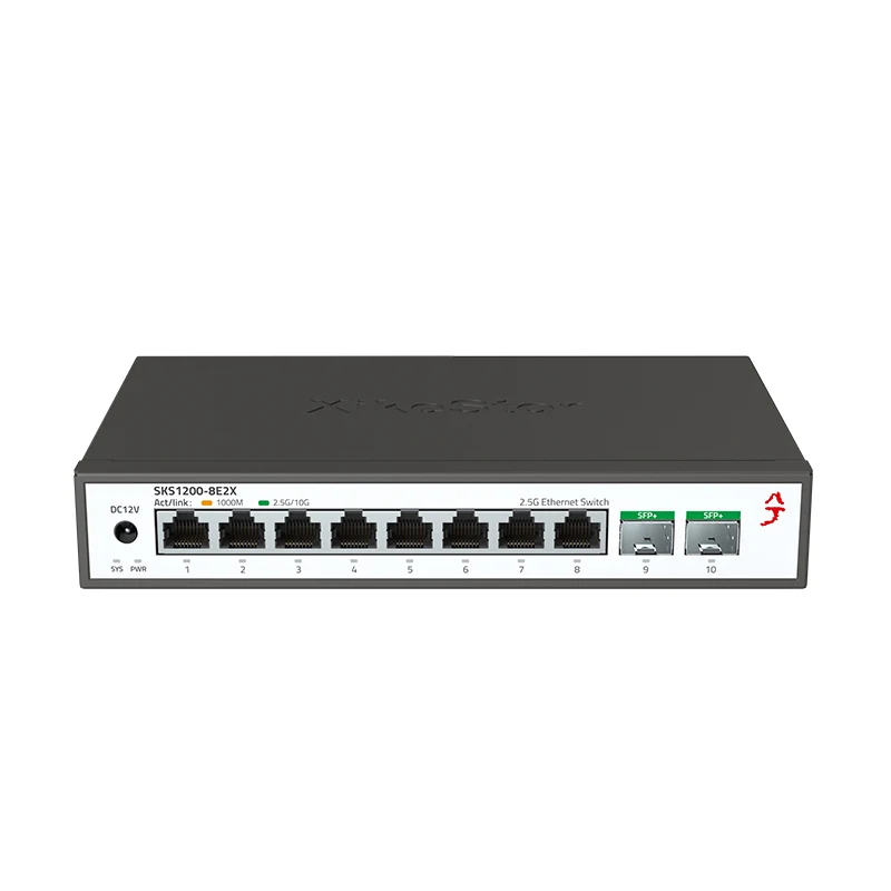 XikeStor 2.5G Unmanaged Switch 8 Ports 2.5G RJ45  2 Ports 10G SFP+ Ethernet Switch Plug & Play 10-Port Internet Splitter Fanless