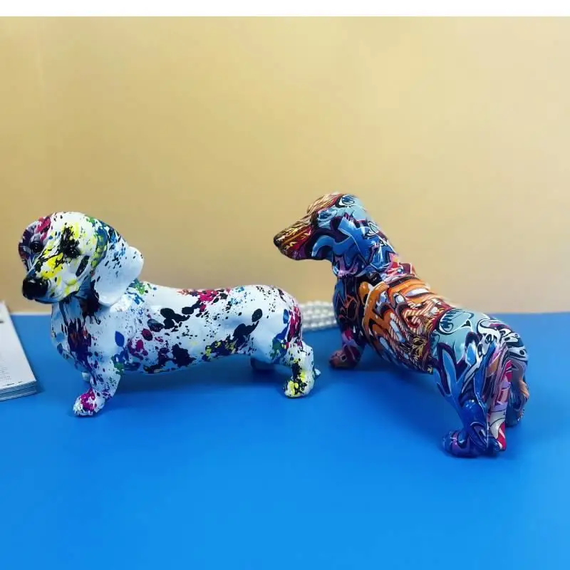 Art Simplicity Colorful Dachshund Ornaments Home Entrance Wine Cabinet Decoration Office Desktop Resin Crafts