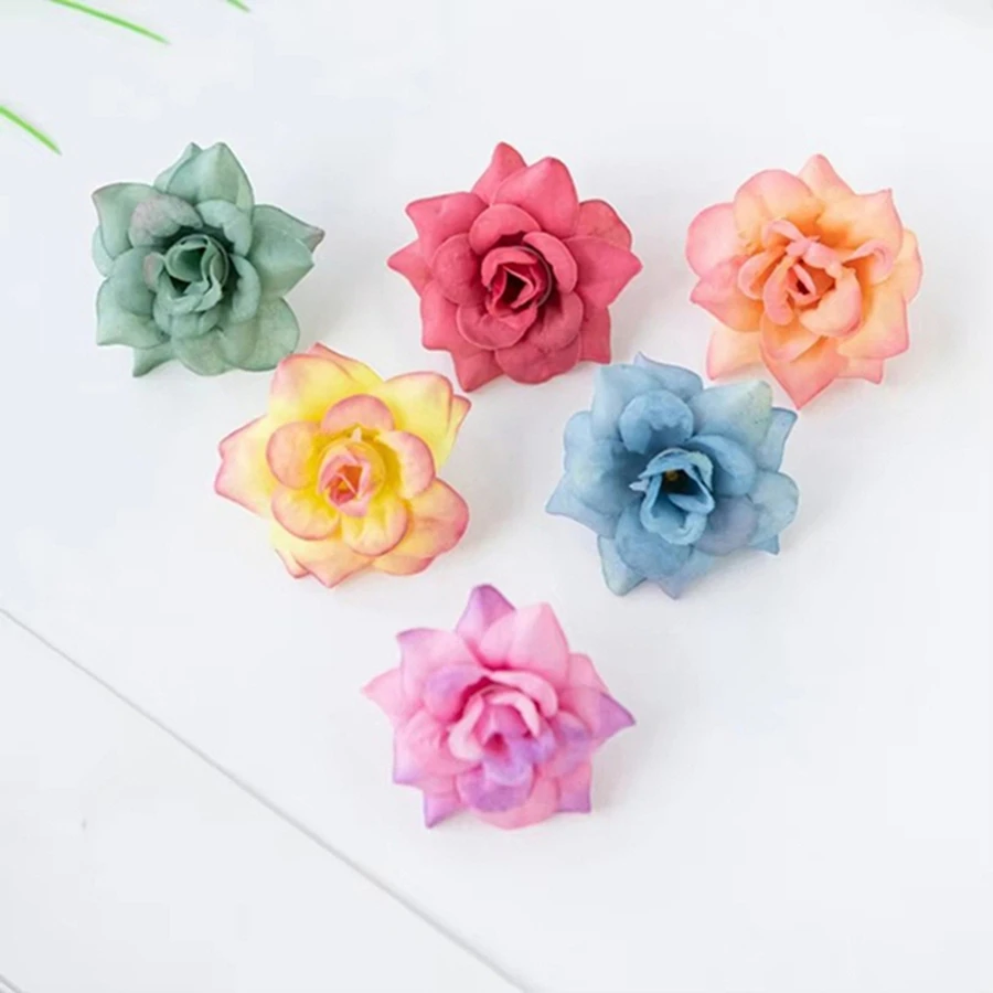 20Pcs Artificial Flowers Silk Small Rose Heads Christmas Wedding Garden Home Decoration Accessories Brooch DIY Gift Box Hot Sale