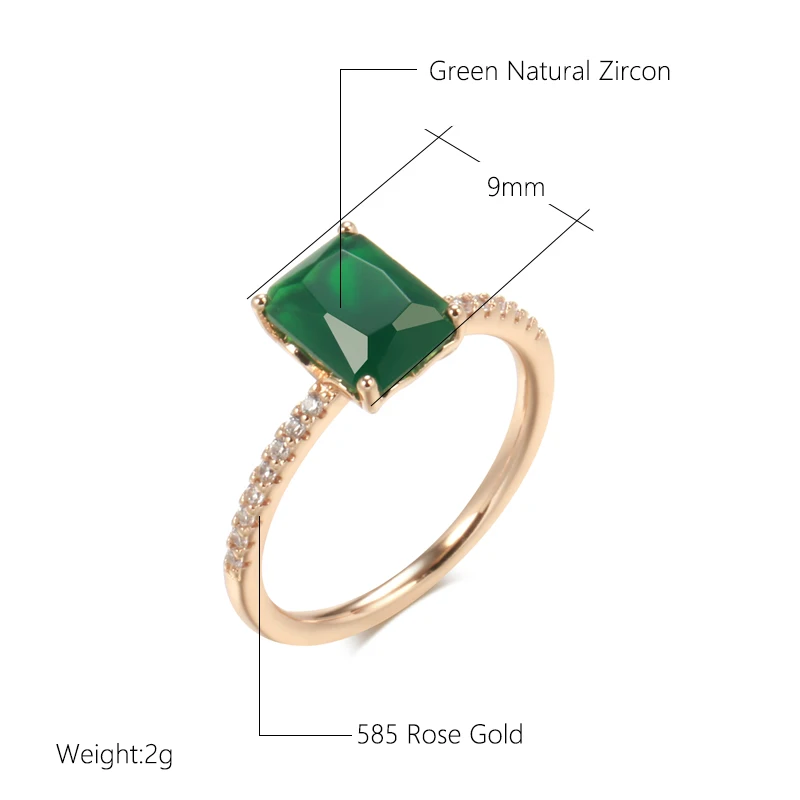 SYOUJYO Square Opal Dark Green Natural Zircon Rings For Women 585 Rose Gold Color Vintage Wedding Jewelry Luxury Big Stone Rings