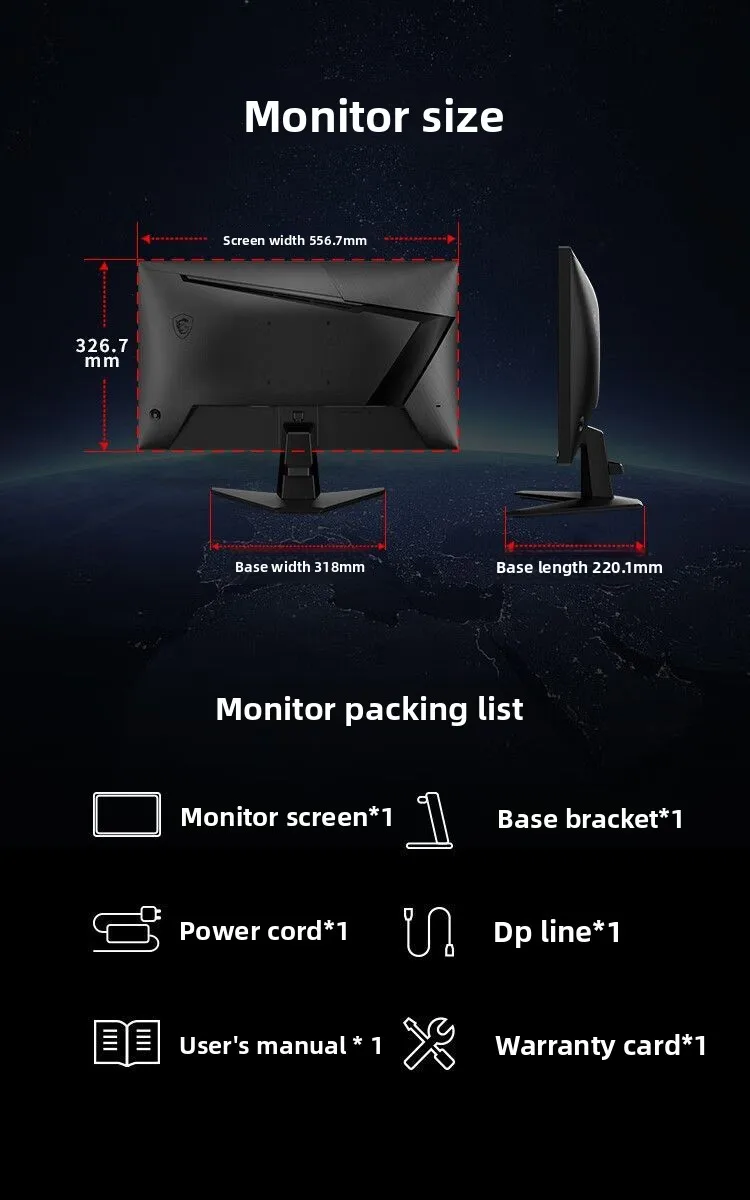 Monitor 1K de 24,5 polegadas 300Hz de alto pincel e-sports display de computador desktop 255XF nova tela