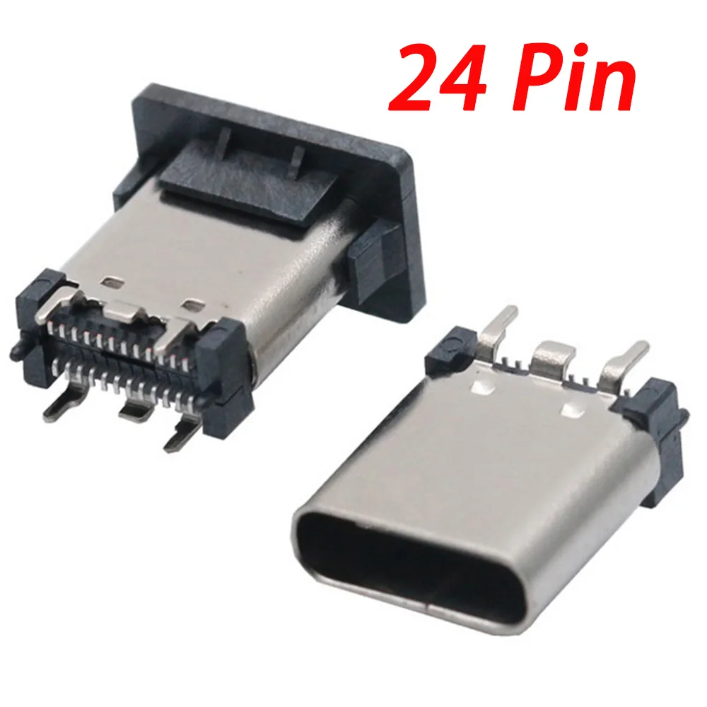 Micro USB 3.1 24 Pin Interface pin lengthened Vertical full sticker Female 90 degrees Type C Jack plug Socket Connector