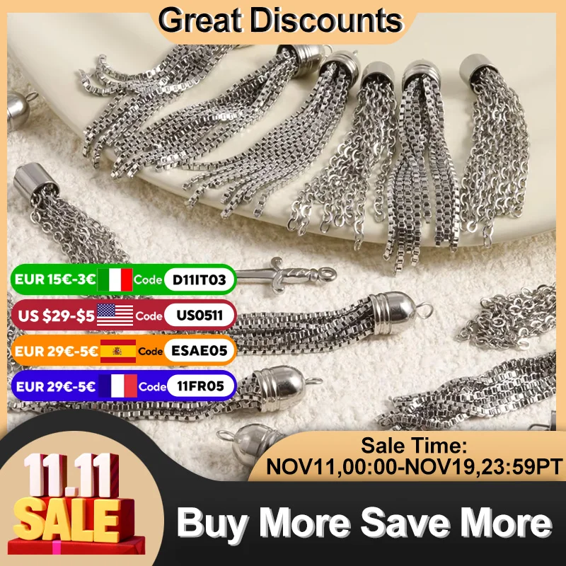 

7Pcs/Lot Stainless Steel Long Chain Tassels For Earrings Necklaces Components DIY Charms Materiales Bisutería Jewelry Wholesale