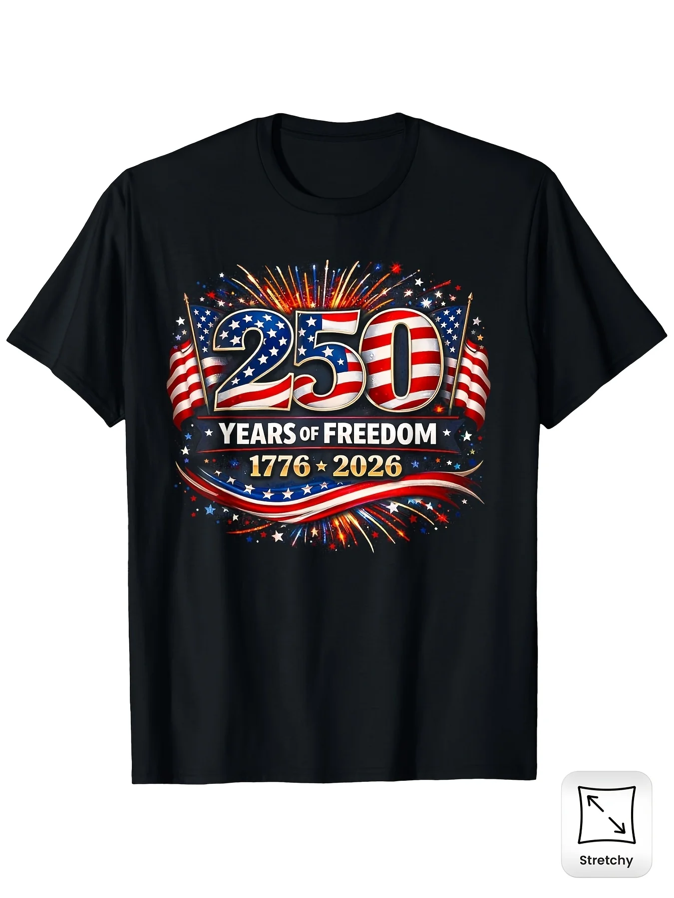 250Th Anniversary of the United States 1776 2026 250Th American Birthday July 4Th T-Shirt Casual Loose Fit Round Neck Slightly Stretchy Fabric Festival Slogan Graphic Retro Casual Round Neck Printed T-Shirt