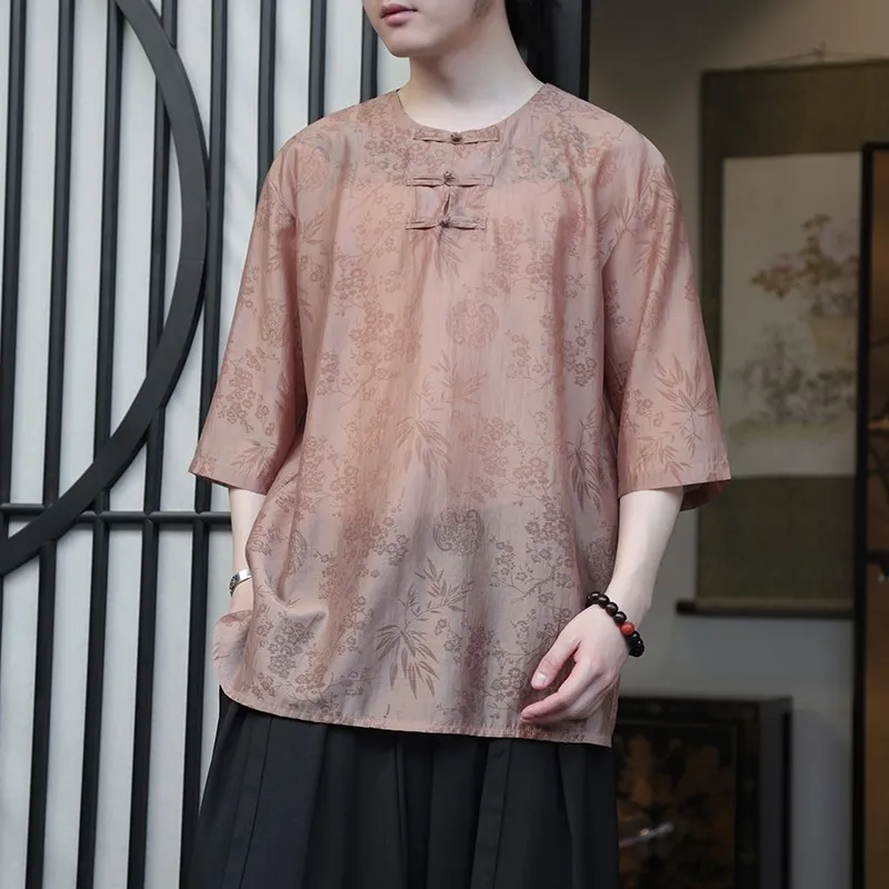 

Мужская ультратонкая футболка из ледяного шелка с круглым вырезом, коротким рукавом, летняя одежда в стиле Тан, размер M