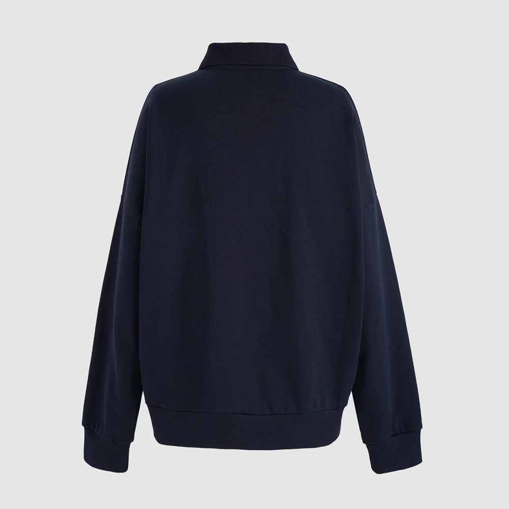 Women 100% Cotton Polo Sweatshirt Lapel Collar Long Sleeve Loose Fit Casual Pullover Ladies Daily Basic Oversized T‑Shirt Tops