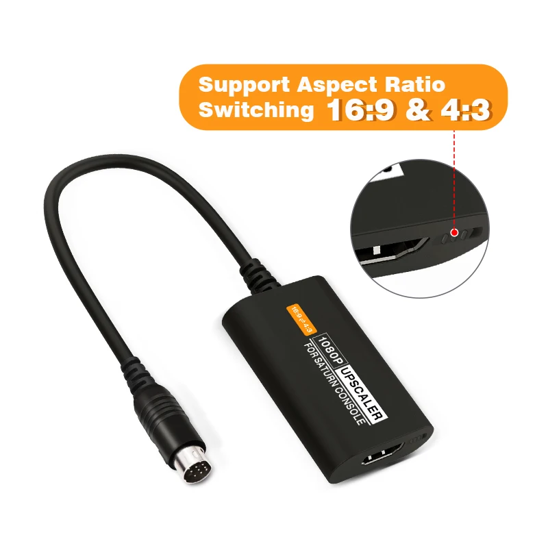 HDMI-адаптер Upscaler 1080p для SEGA Saturn 4:3/16:9, переключатель соотношения Aspect, преобразователь ввода S-video для игровой консоли Satrun