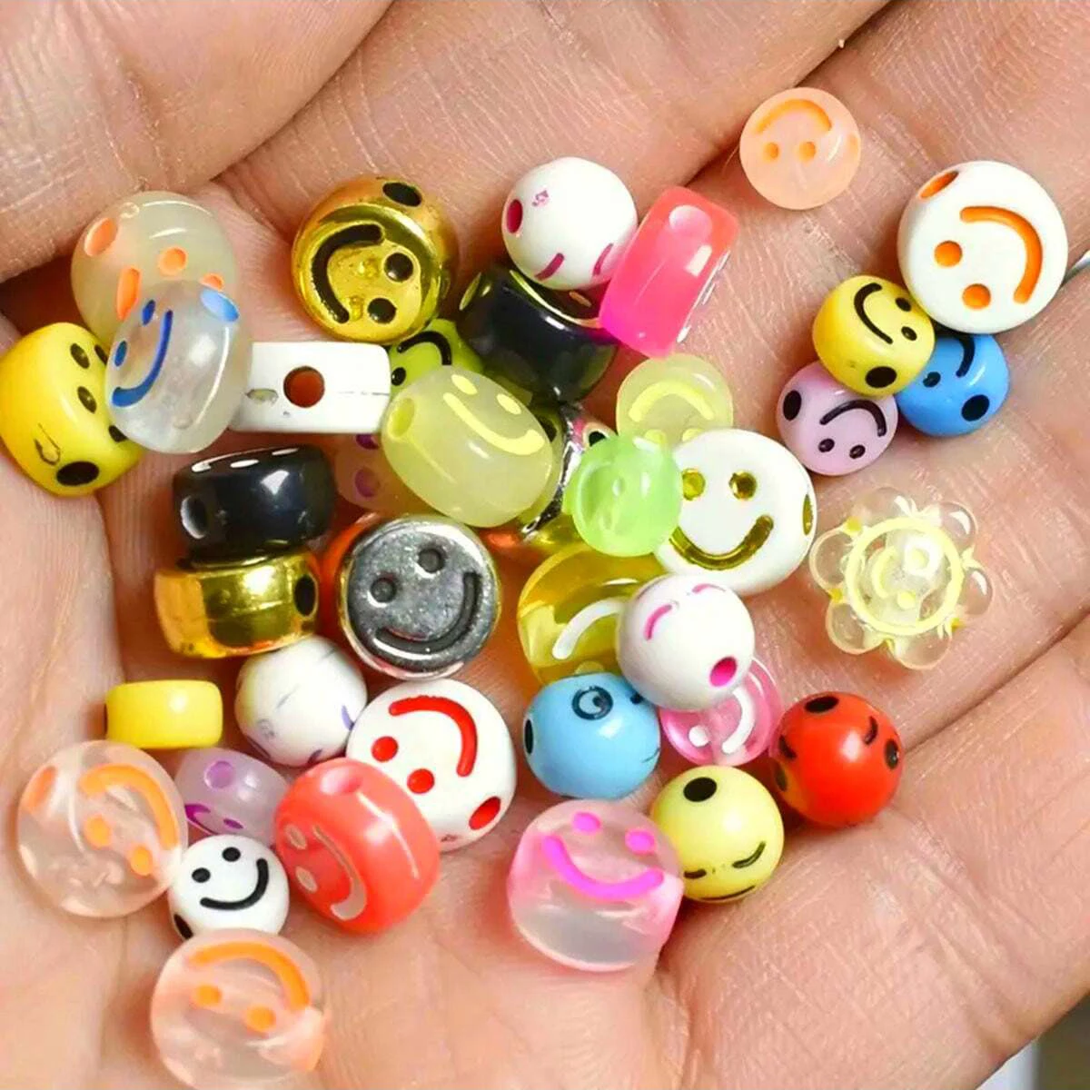 20g/100 Stück DIY Smiley-Gesichtsperlen, Lose Acrylperlen, Zufälliger Stil, Zufällige Farben, Zubehör für die Herstellung von Armbändern, Halsketten – Detail 6