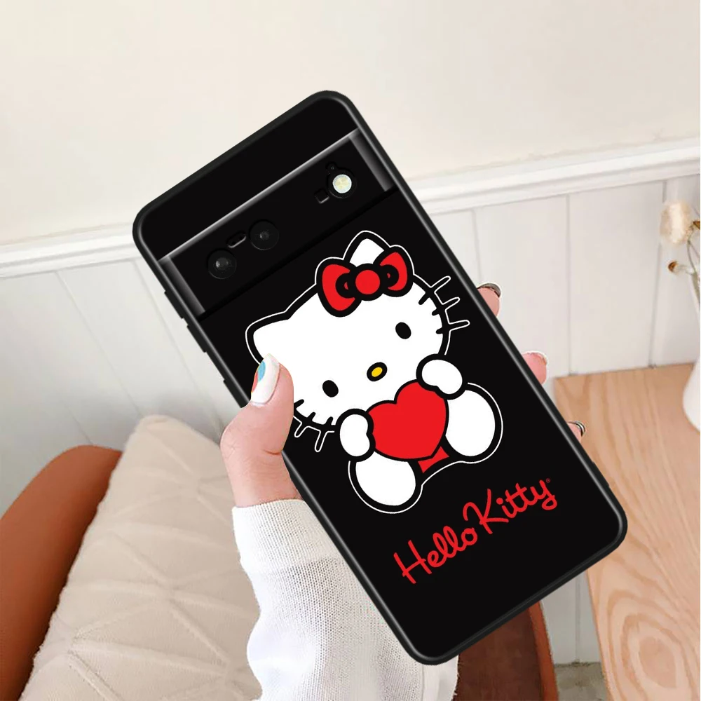 Funny Hello Kitty TPU Silicone Black Cover For Google Pixel 8 7A 7 6A 6 5A 5 5XL 4A 4XL 4 Pro 5G Phone Case