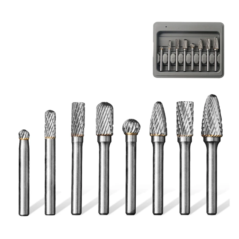 New Carbide Burr Set 6Mm Shank 8 Piece Die Grinder Drill Bit Rotary File For Metal Wood Welding Concrete Grinding Deburring