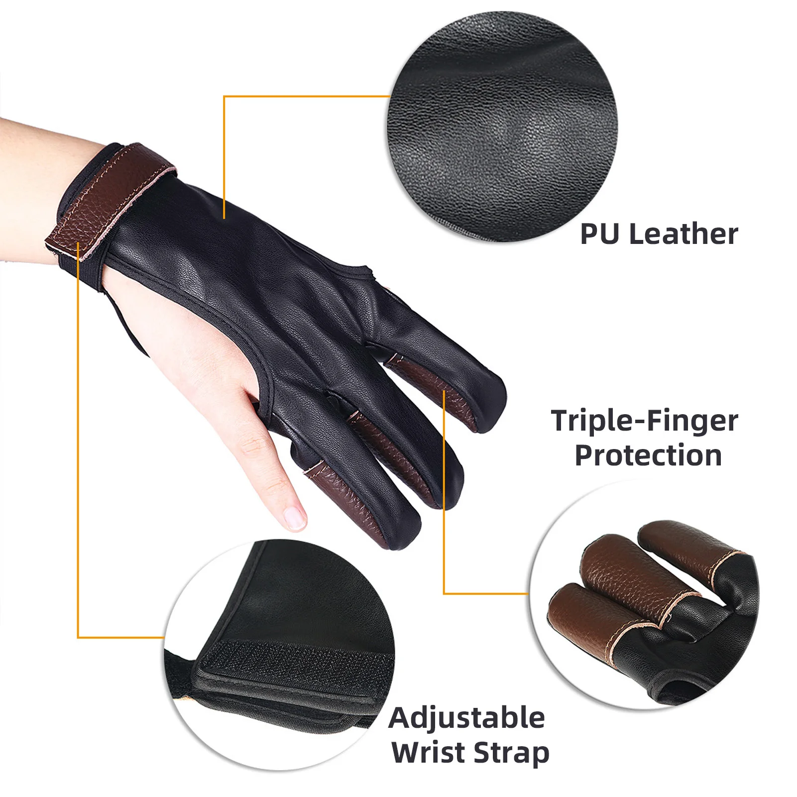 Archery Gloves and Bow Release Gloves PU Leather and Cowhide 3-Finger Guard S-XL for Men Women Child Youth Archery