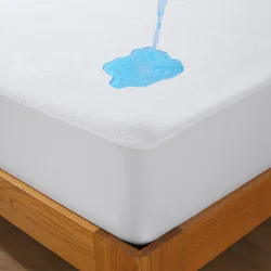 1pc Soft Terry Cloth Waterproof Elastic Fitted Sheet, Breathable Terry Mattress Protector Knitted Bed Cover with Deep Pocket