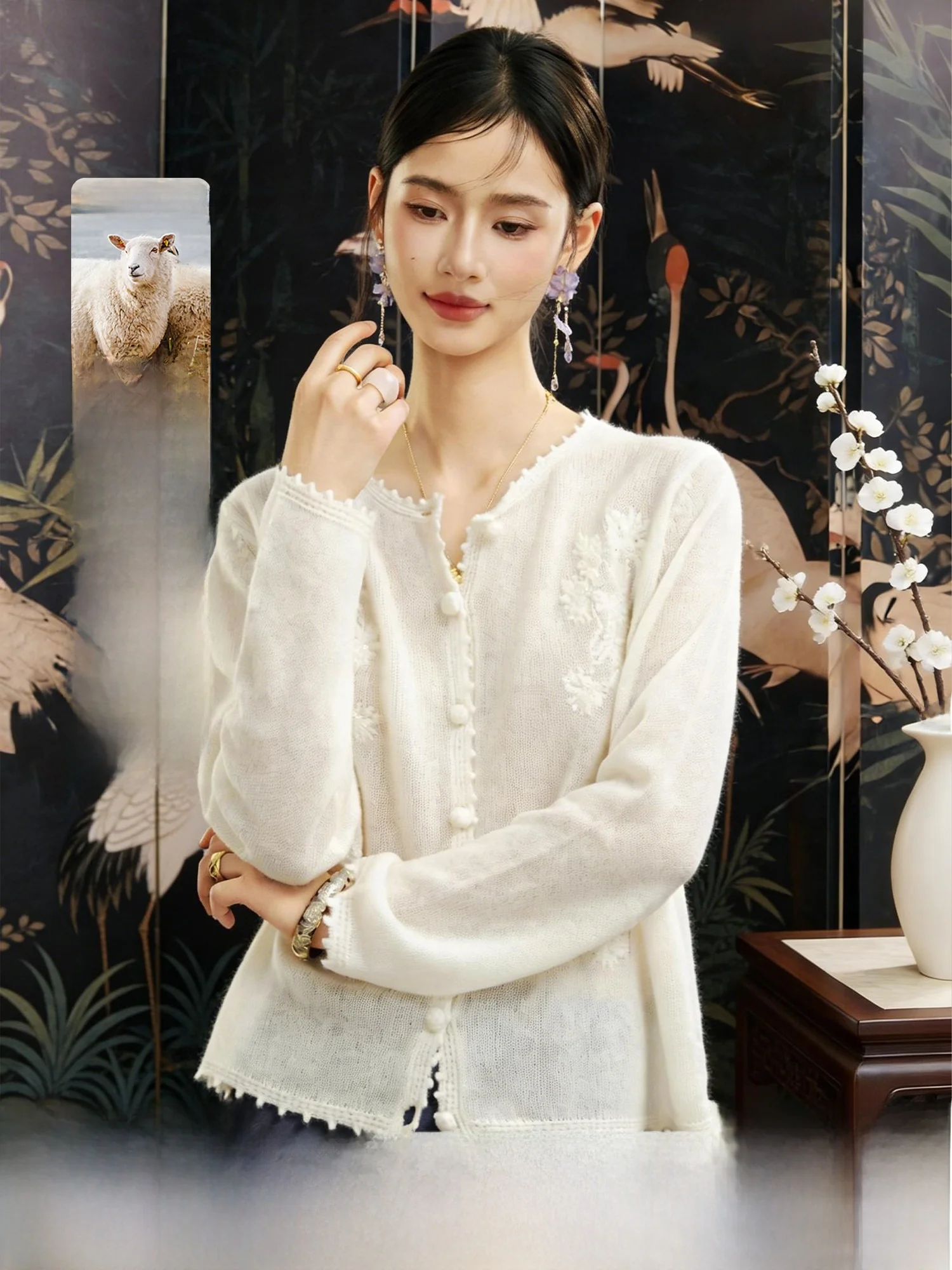 

Silk Camere Knitted Open Cardigan Women's Loose Fit Spring New Embroidered Top Moonlight Bellflower Design Sensation