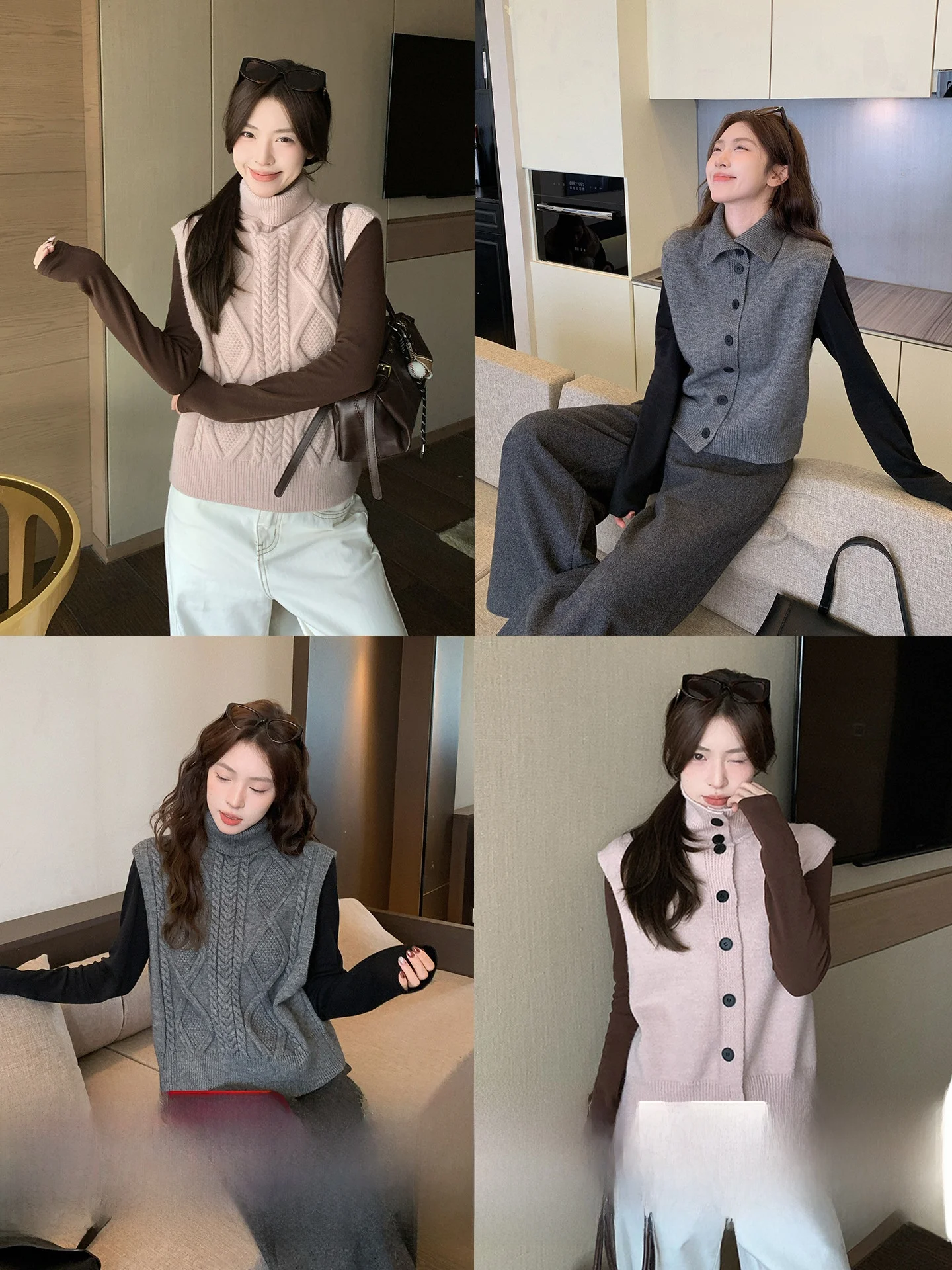 

Morning Bloom ey High Collar Knitted Vest Women's Winter Two-Way Wear Sweater Vest Layered Top Korean Sle Open Cardigan